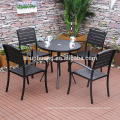 Waterproof restaurant cafe plastic wood furniture coffee table set outdoor garden patio furniture set